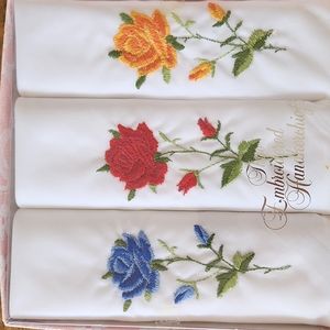 Three NOS Ladies Embroidered Hankerchiefs